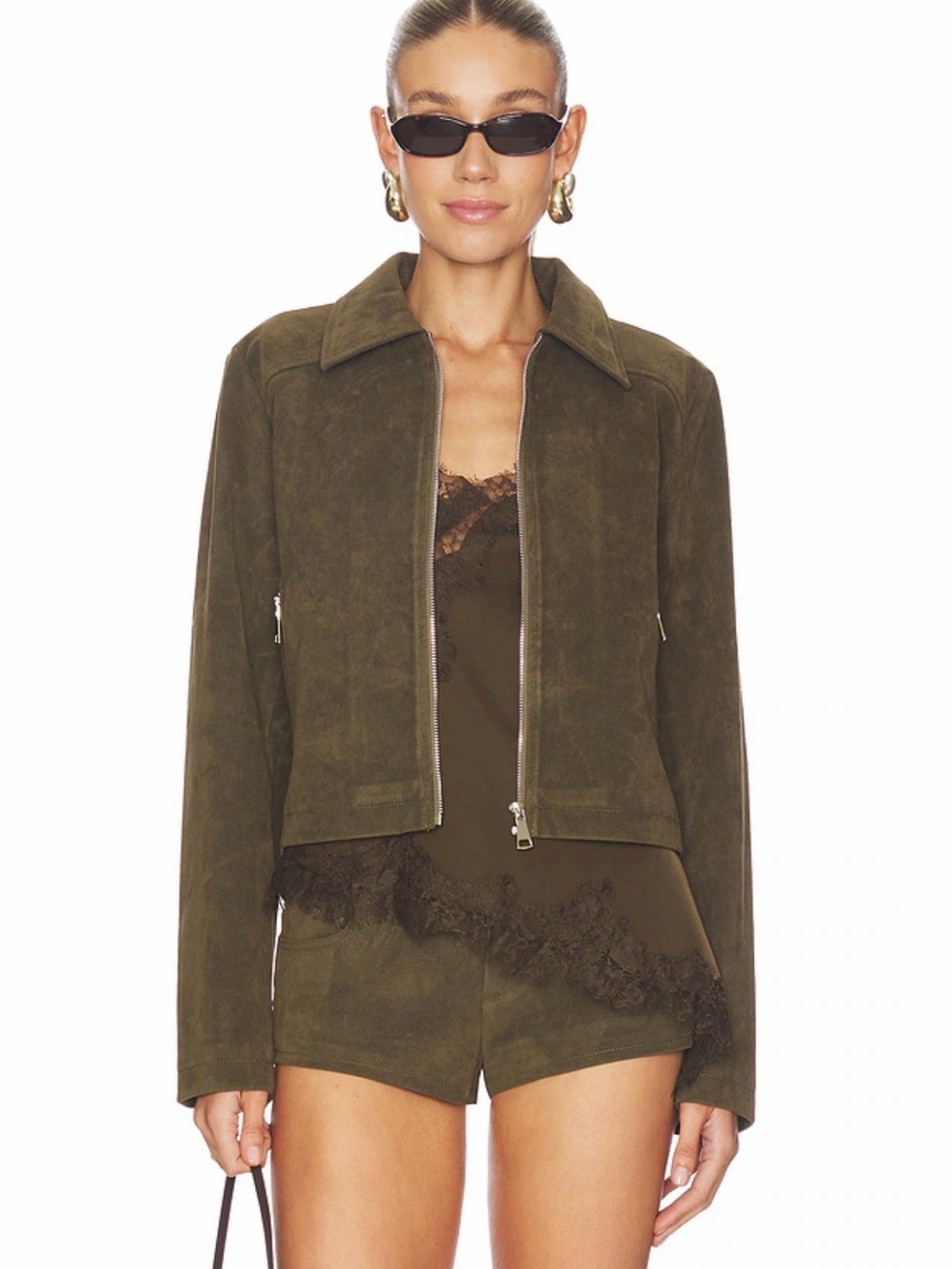 Revolve superdown Frannie Olive Suede Zip-Up Jacket XS